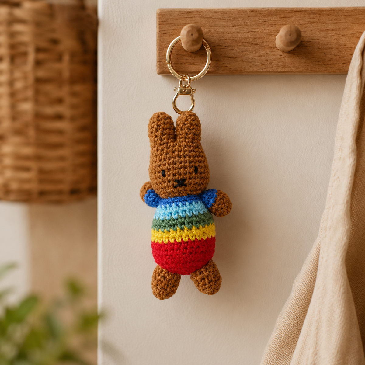 Cozy Stripes Crochet Bunny Keychain
