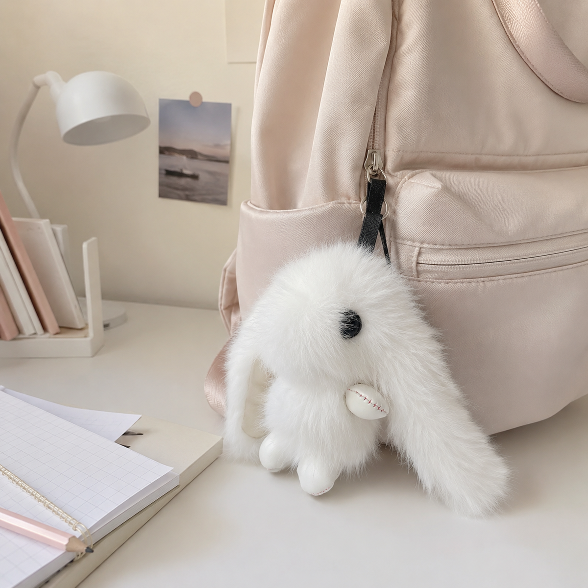 Fluffy Snow Bunny Keychain
