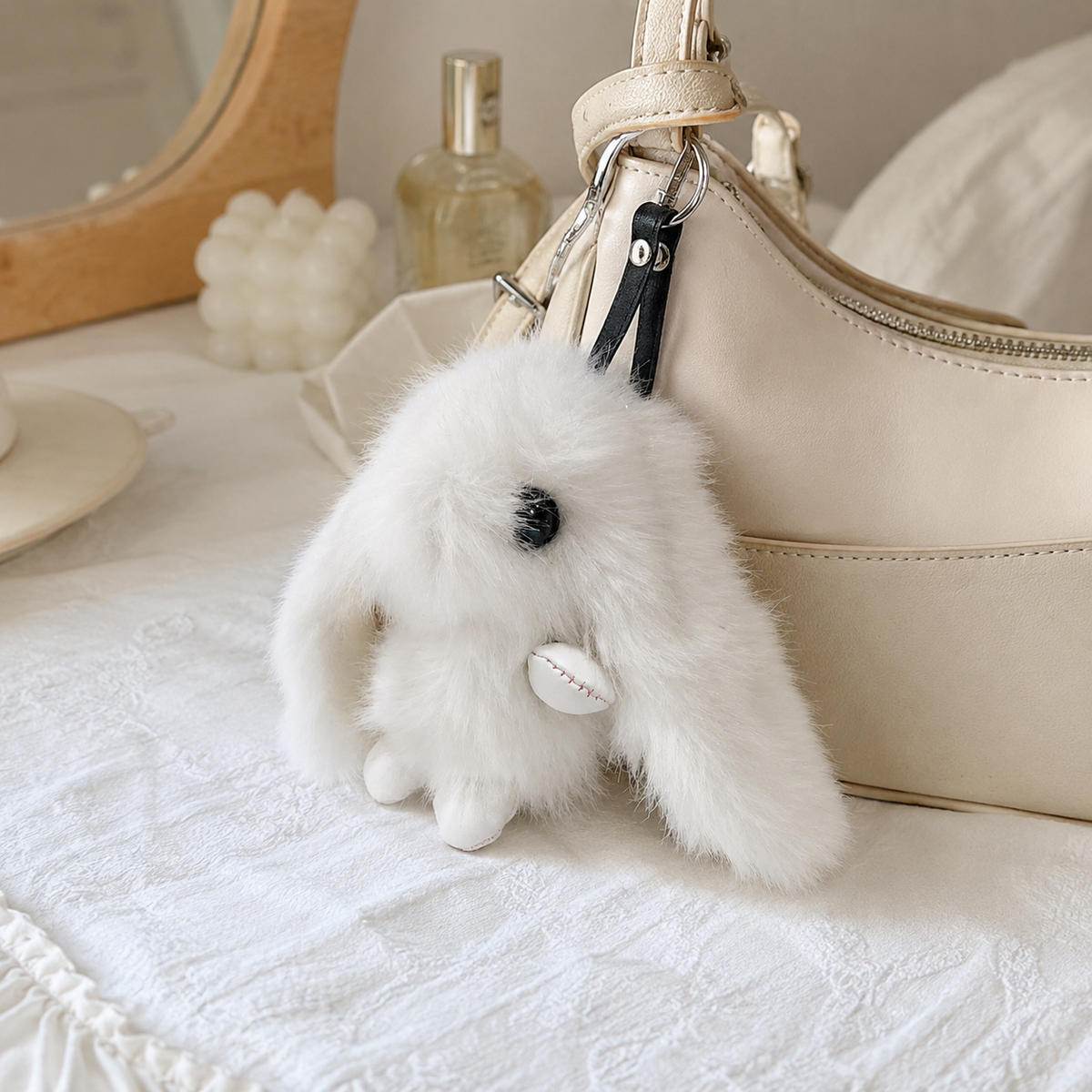 Fluffy Snow Bunny Keychain