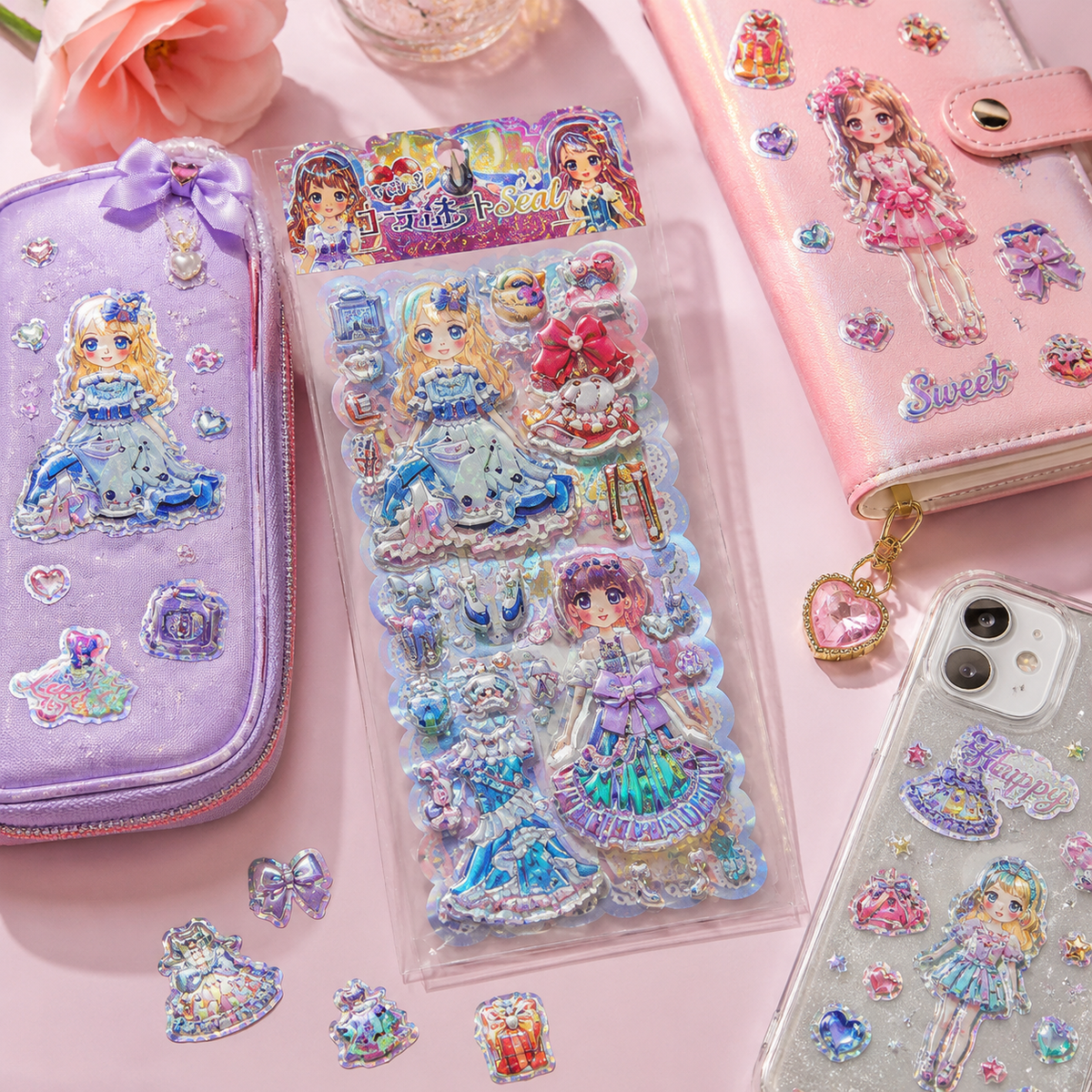 Kawaii Dress-Up Girls Puffy Sticker Sheet